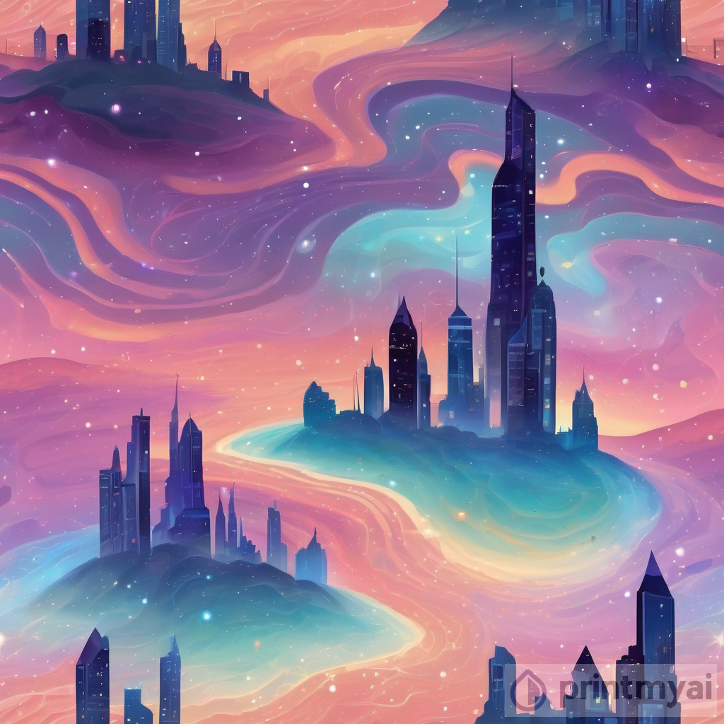 Dreamy Surrealist Crystal Cityscape at Sunset