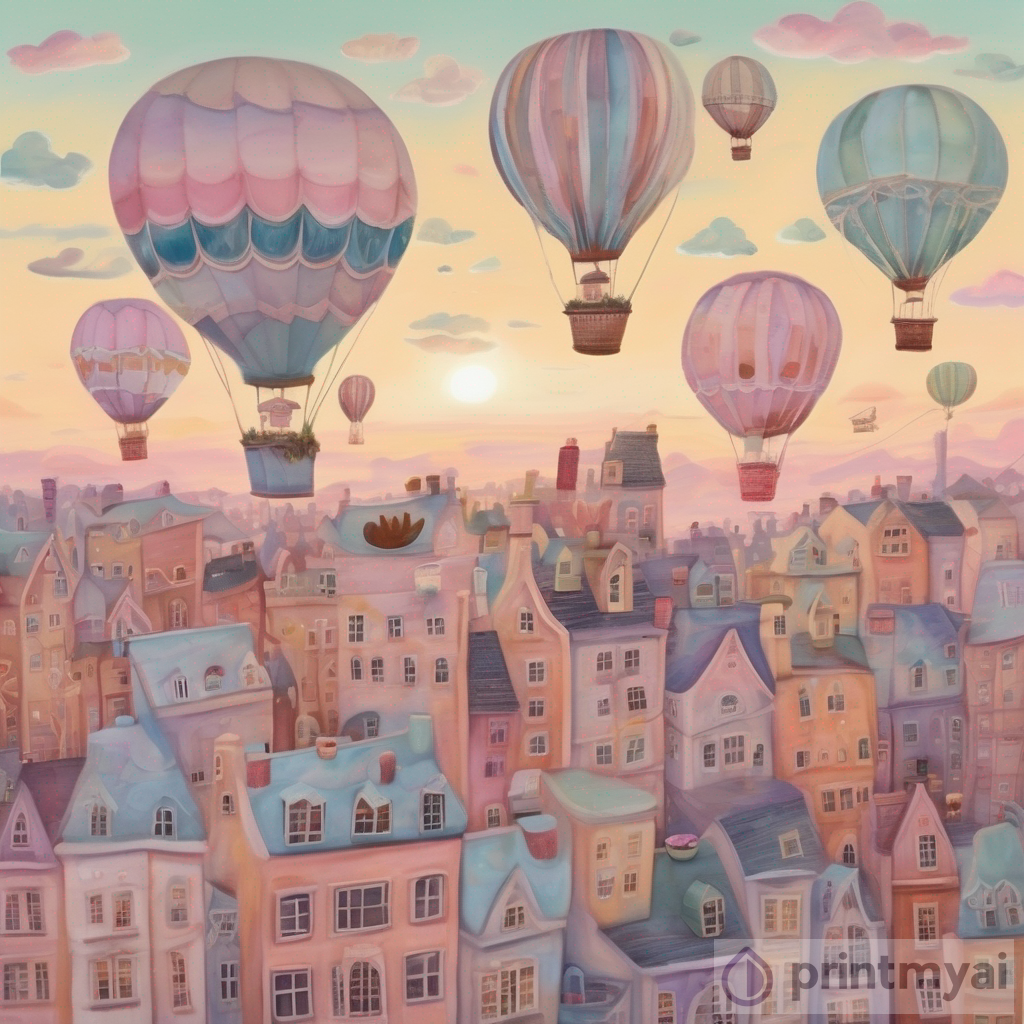 Pastel Sunset: A Whimsical Cityscape & Floating Teapots Fantasy