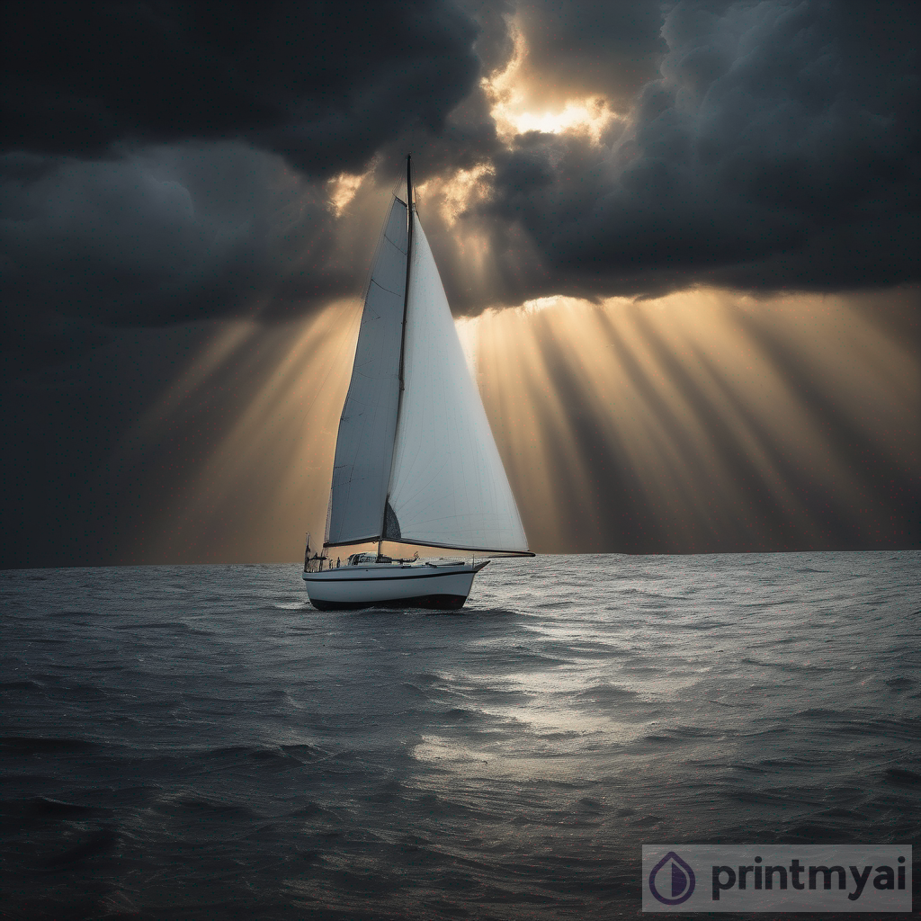 The Eerie Aura: A Sail Boat Under Sunlit Stormy Sky