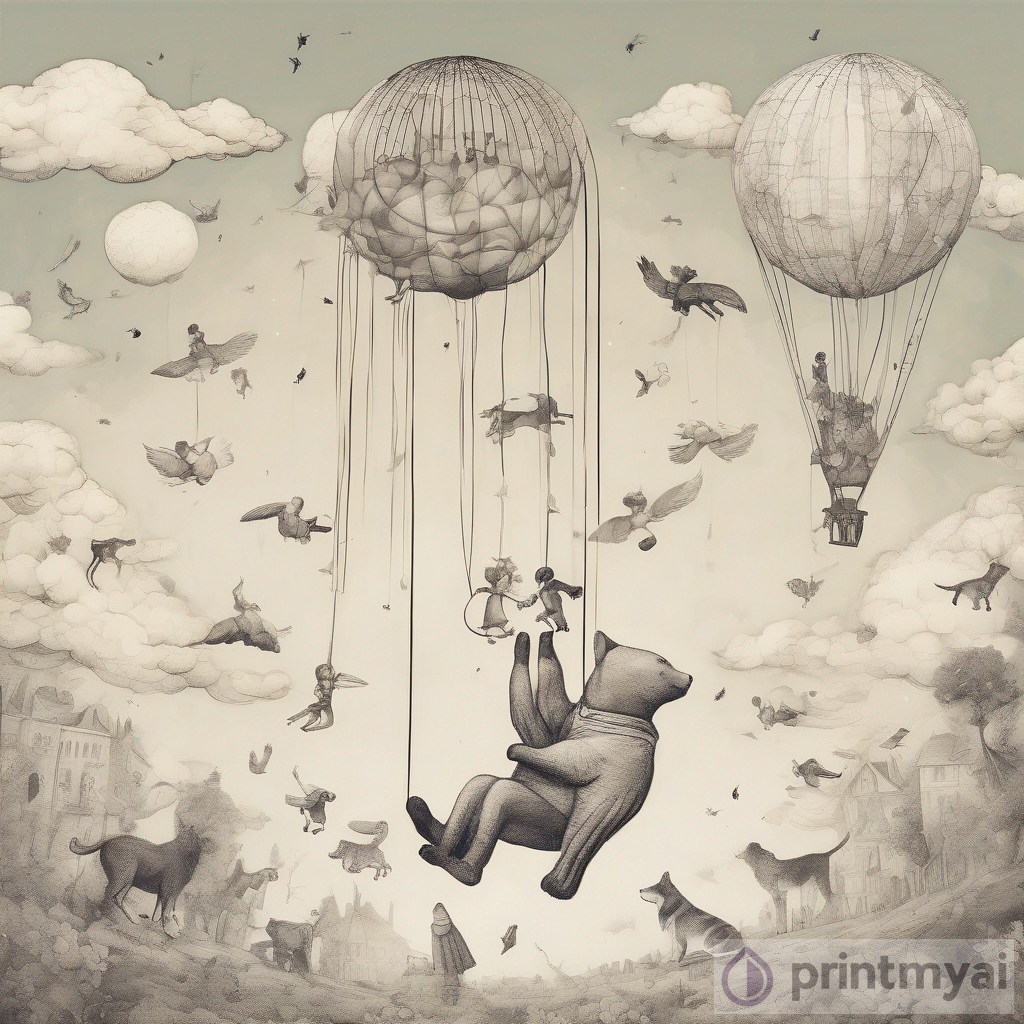 Whimsical Artwork: Humans and Animals Floating Freely Through the Sky