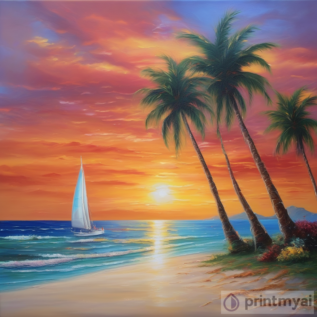 A Relaxing Escape: Sandy Beach, Open Ocean, Gorgeous Sunset, and Palm Trees