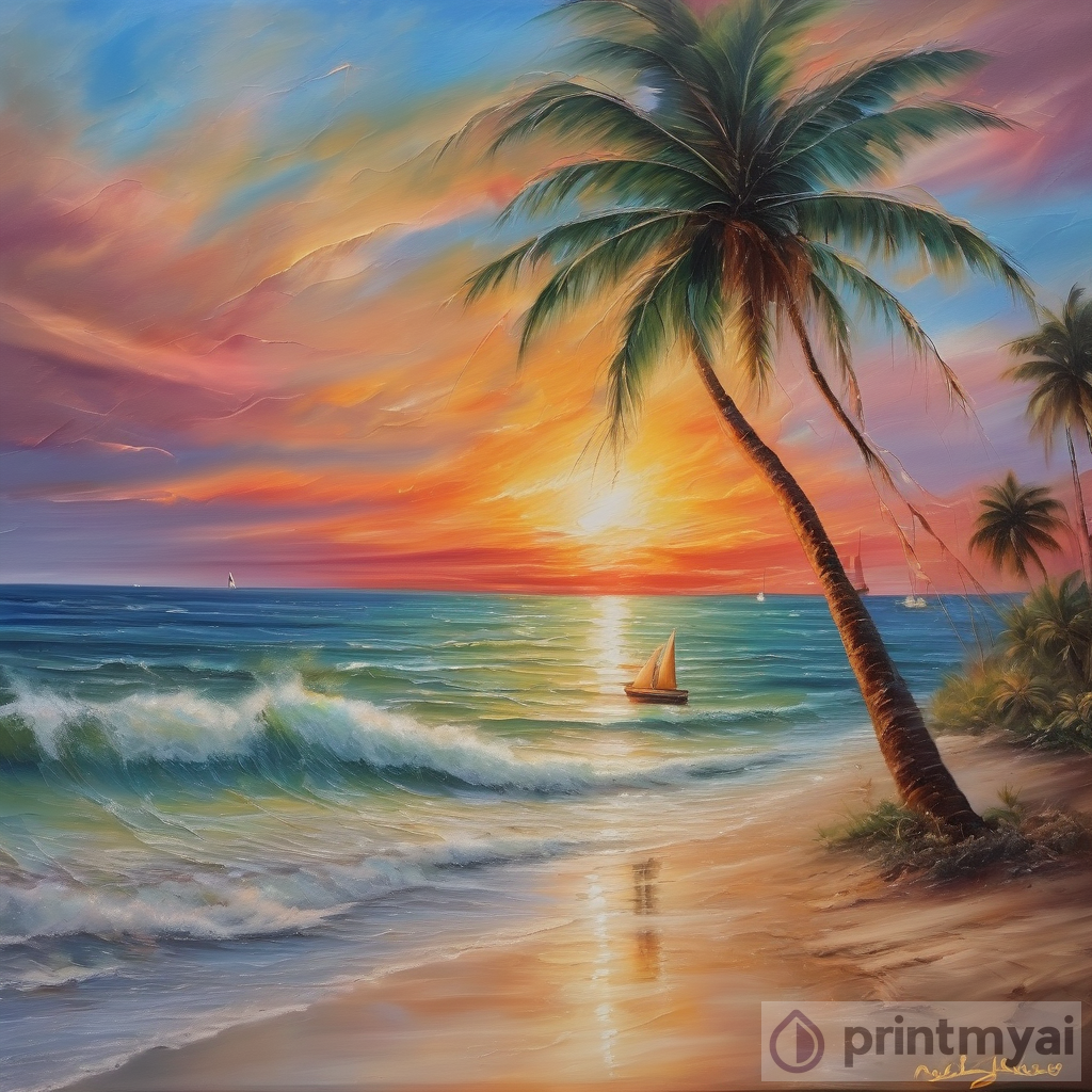 A Serene Masterpiece: Long Sandy Beach, Sparkling Water, and a Gorgeous Sunset
