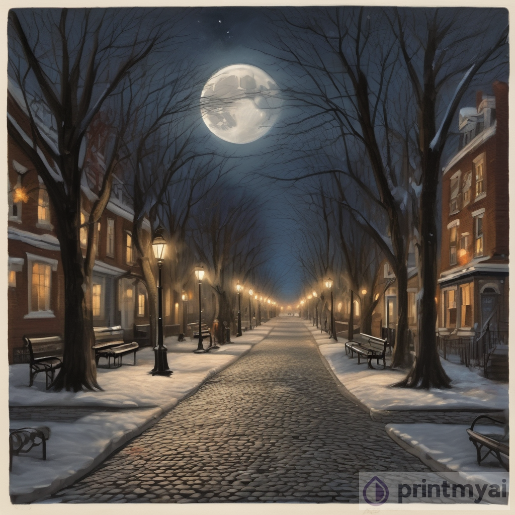 Romantic Moon Lit Cobblestone Street