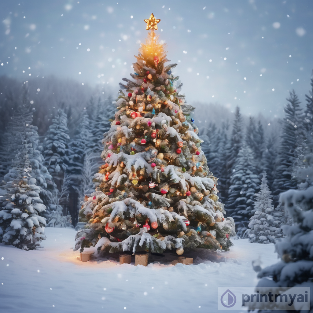 Enchanting Christmas Tree in Snowy Winter Forest