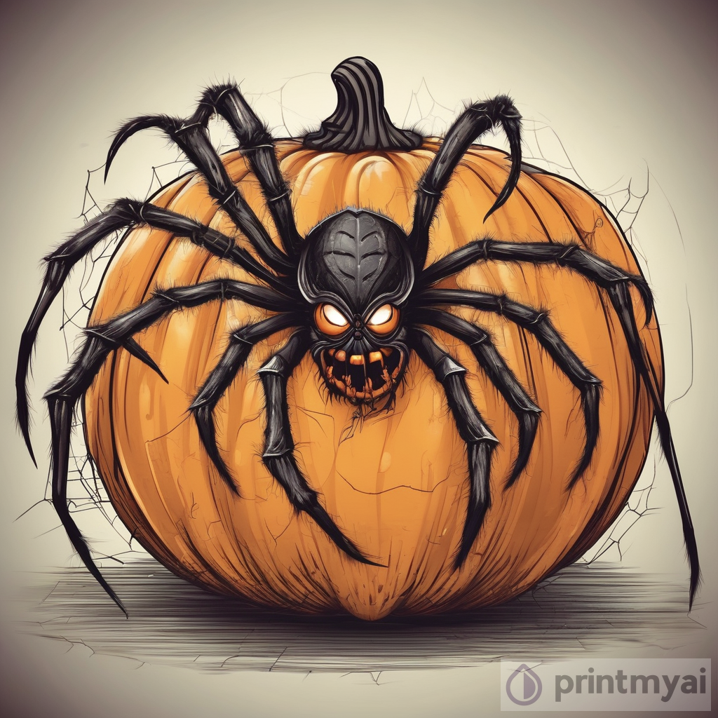 Scary Halloween Spider Sitting on a Pumpkin