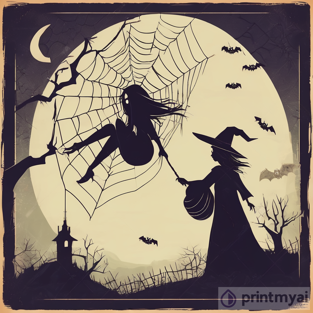Scary Halloween Spider Flying with a Witch - Terror and Mischief Await