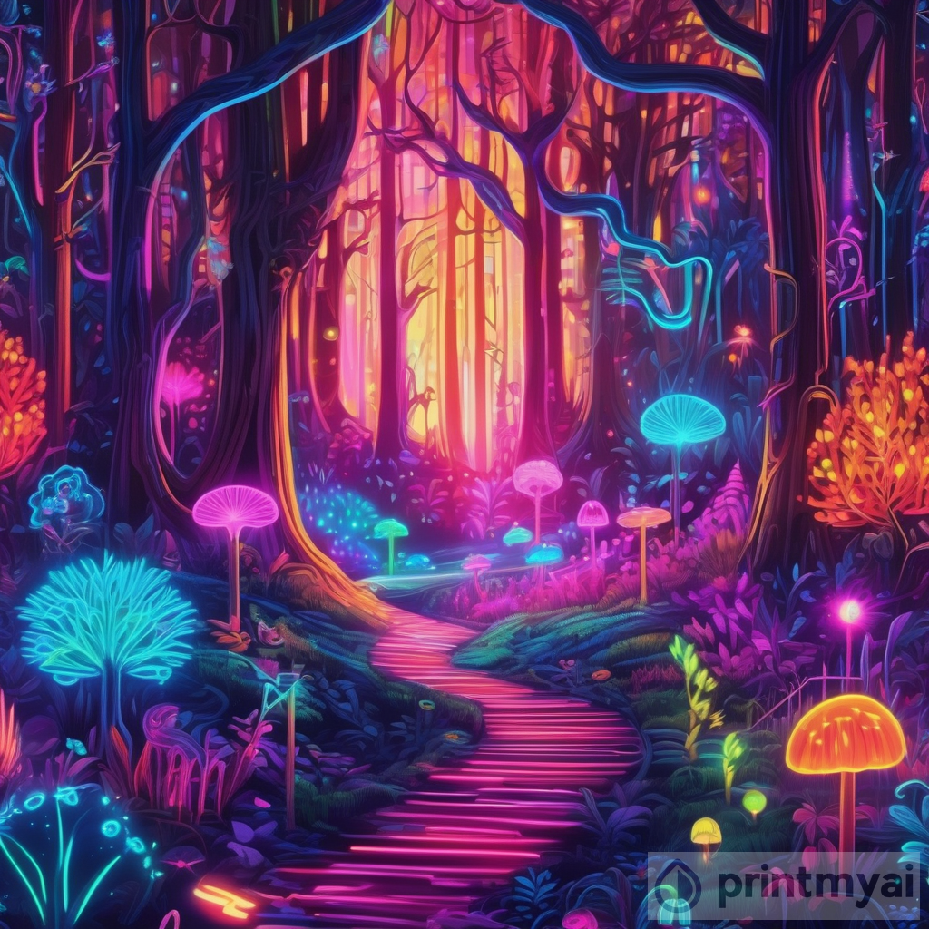 Neon-Lit Forest: A Whimsical Artwork