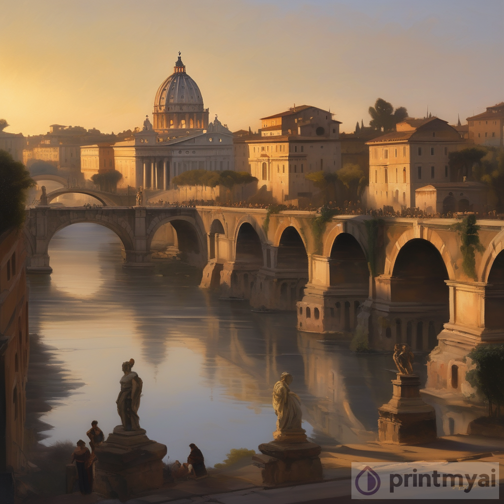 Ancient Rome at Dusk: Capturing the Grand Marble Structures in a Classical Oil Painting View