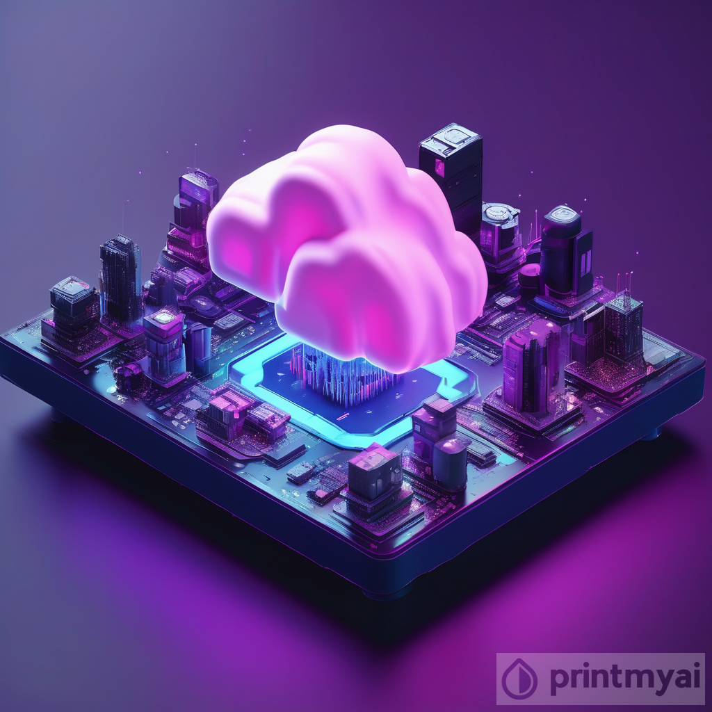 Isometric Futuristic Cloud Computing Concept on Circuit Board - 3D Render