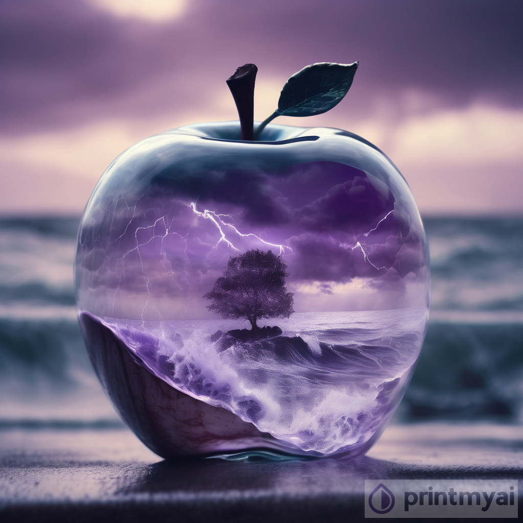 Captivating Double Exposure Image: Stormy Sea and Glass Apple with Wordpress Symbol