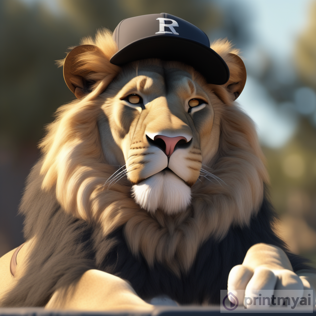 Captivating Sights: Majestic Lion in Human Sweatshirt and Baseball Cap