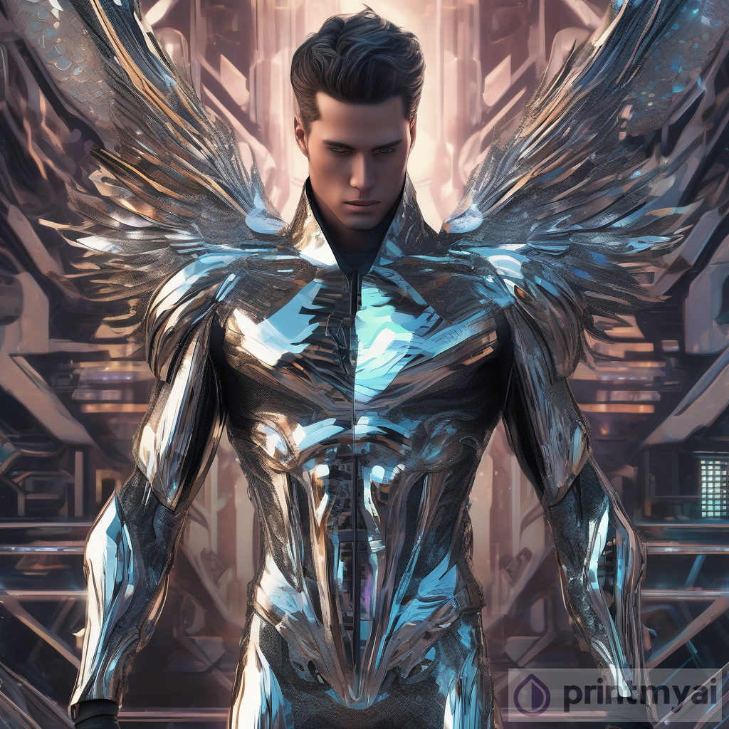 8K Cybernetic Phoenix: A Visionary Male Model in Futuristic Baroque Style
