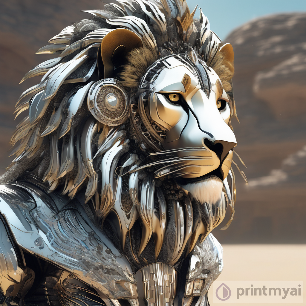 Cybernetic Lion: King of a Futuristic Savannah | Wildlife Celebrity-Portrait Art