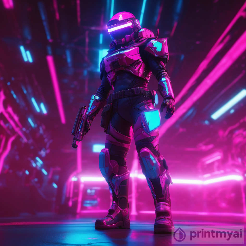 The Neon Pursuit: A Rogue Space Bounty Hunter in Reflective Armor
