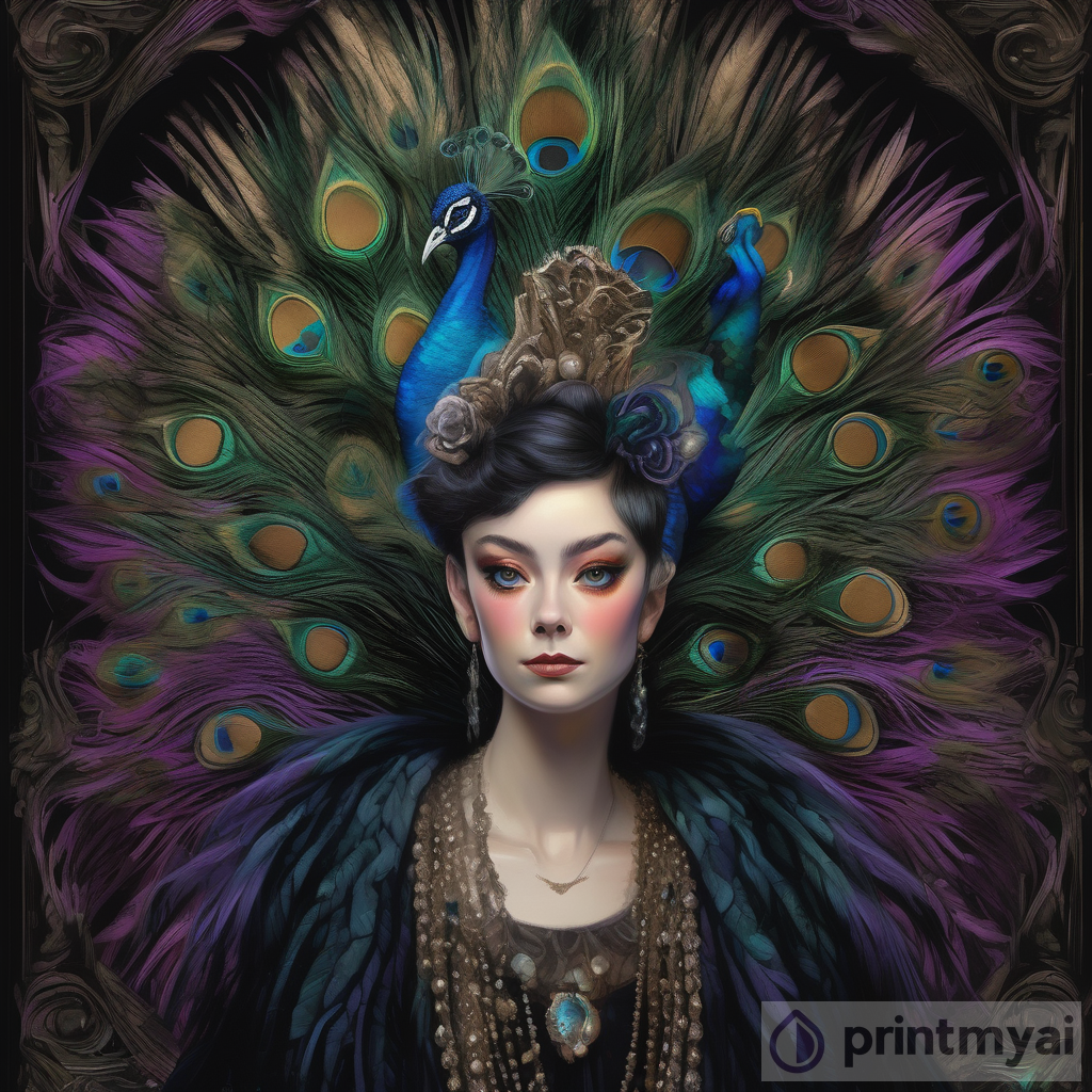 Mesmerizing Portrait: Greenland-Inspired Female Peacock in Hyper-Realistic Style