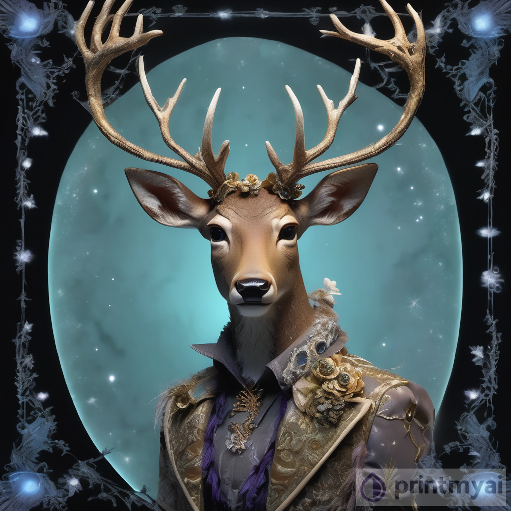 Enchanted Forest Male Deer Character: Majestic Antlers in Hyper-Realistic Portrait Style