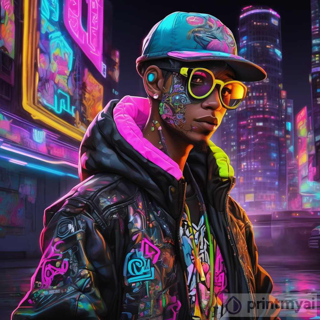 Neon-lit Cityscape: A Hyper-Realistic Male Graffiti Artist