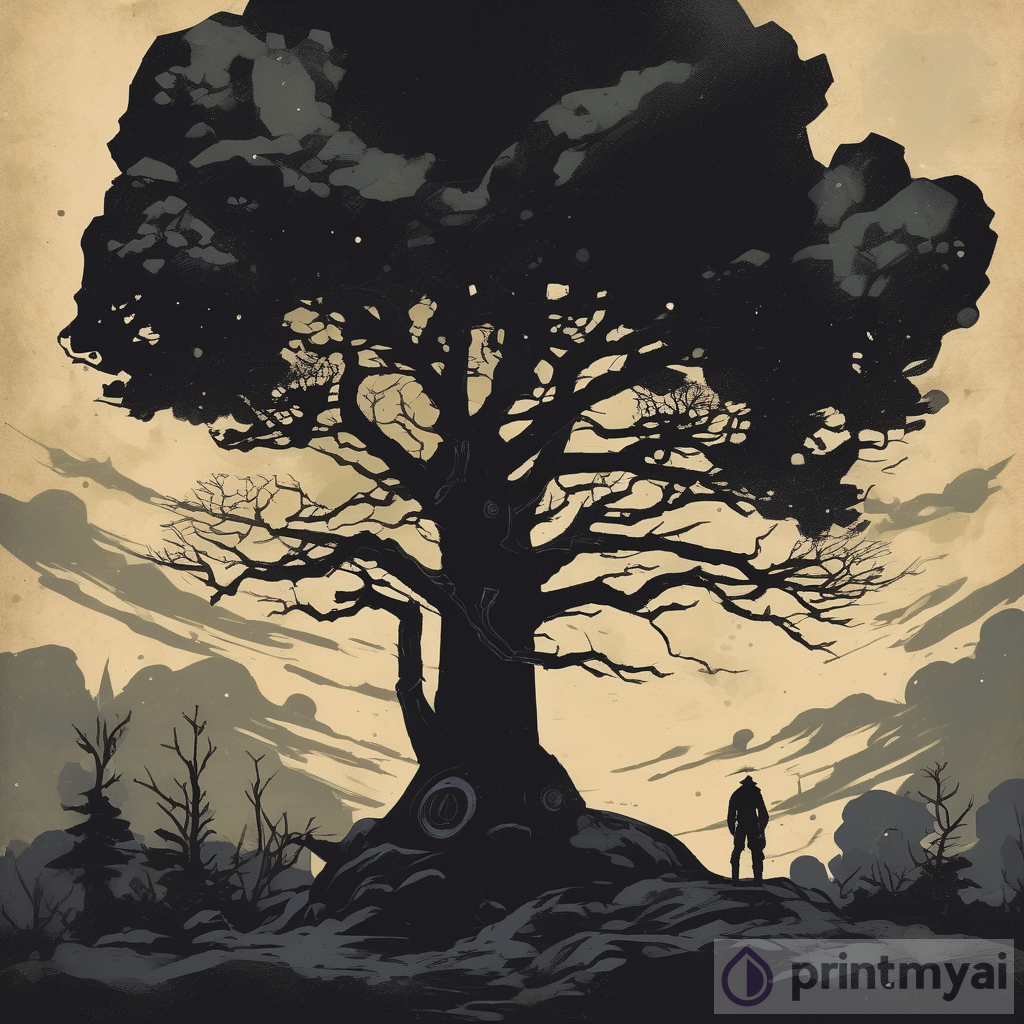 Single Tree: A Retro Dark Vintage Sci-Fi Illustration
