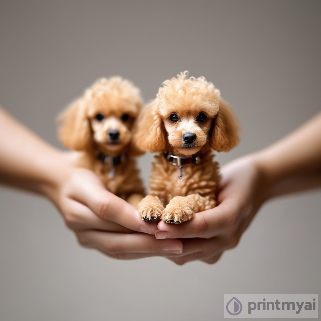 Captivating Tilt Shift Photography: Two Fingers Hold Two Cute Tiny Golden Poodles