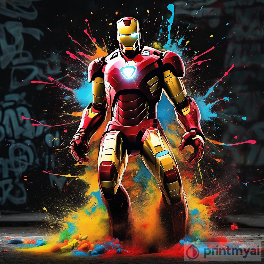 Graffiti Style Paint Explosion: Iron Man in High Definition (8K HDR)