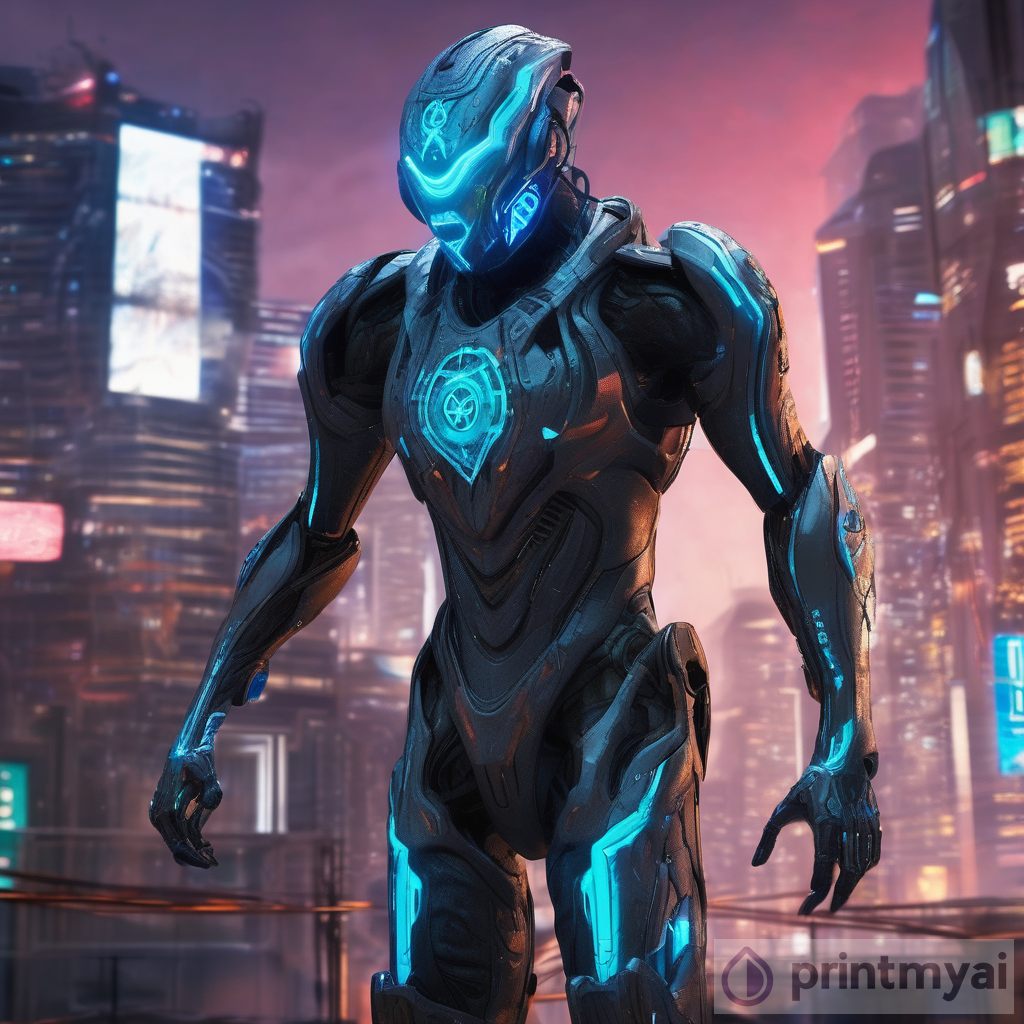 Arcane Techno-Mancer Exo-Suit: Harnessing Digital Spells in a Neon-Veined Cityscape