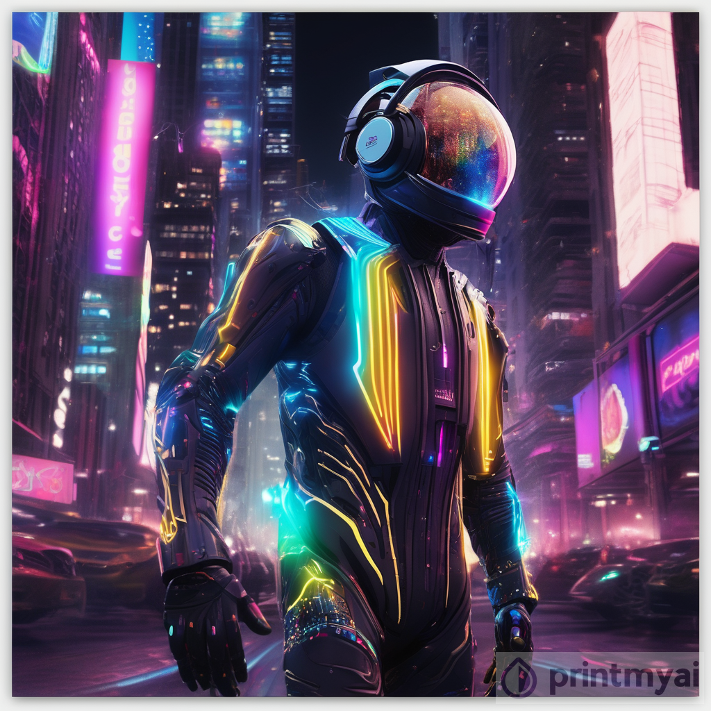 Cosmic DJ Exo-Suit: Illuminate the Urban Pulse with Neon Rhythms