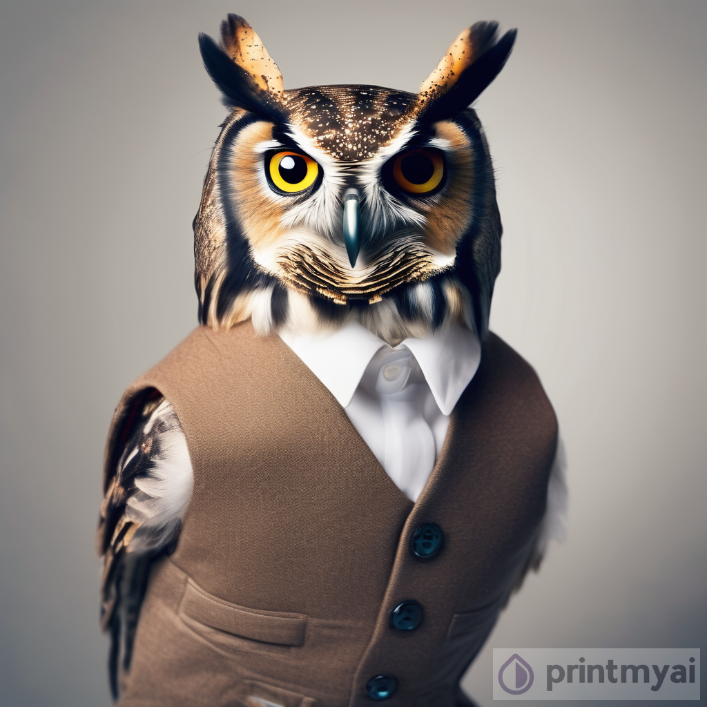 Captivating Owl IT Specialist: Smart Vest Closeup Portrait