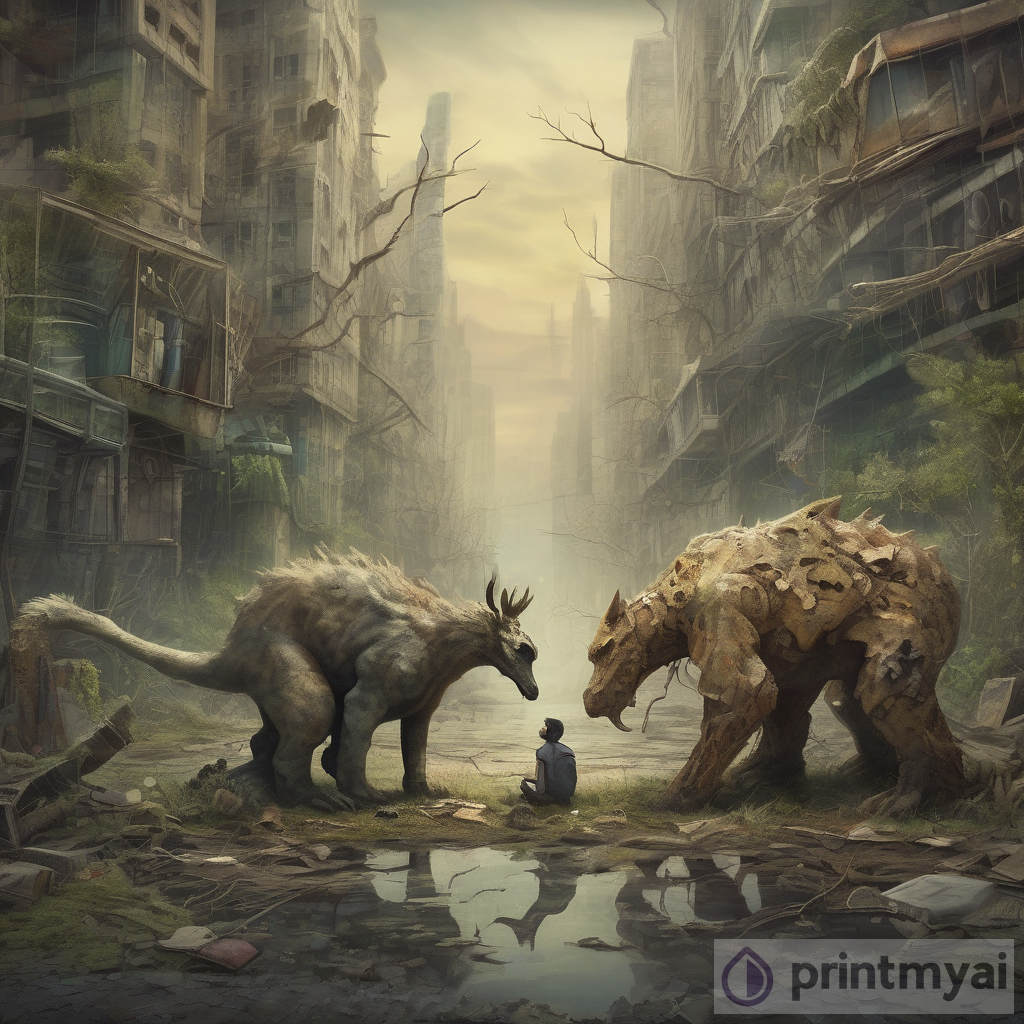 A Surreal Friendship: An Artist and a Mysterious Creature in a Post-Apocalyptic World
