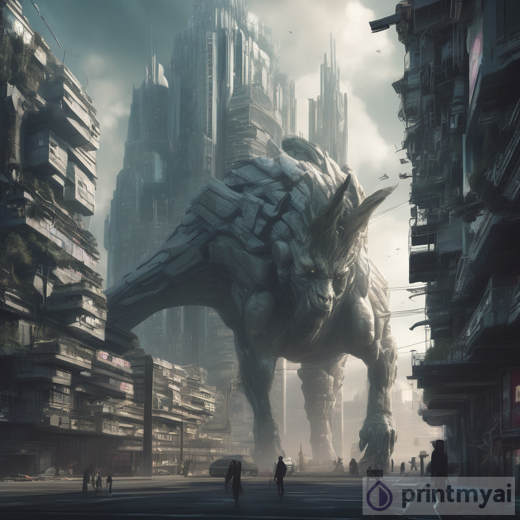 AI Art: Merging Myths and Futurism in a Dystopian Cityscape