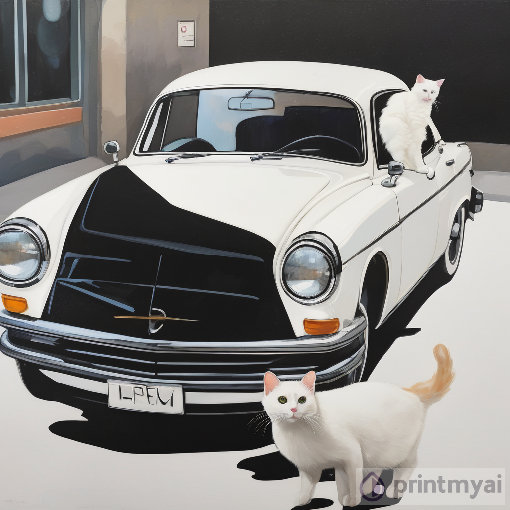 The Enigmatic White Cat in a Black Car: A Unique Tale