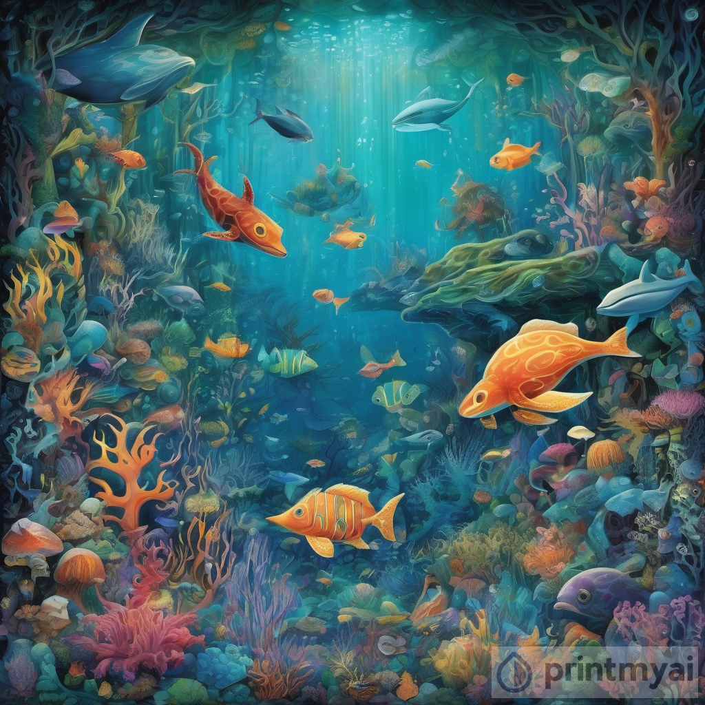 Harmony Below Waves: Enchanted Forest & Sea Creatures Coexist