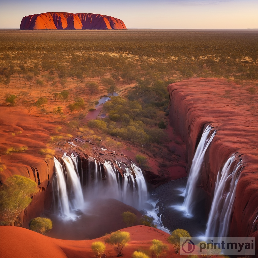 Uluru Oasis: A Majestic Sight of Waterfalls Surrounding Ayers Rock