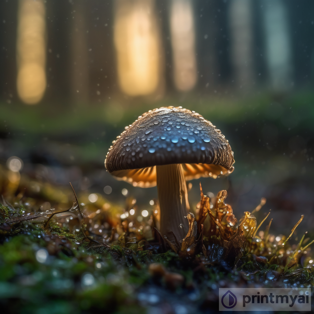Capturing the Magic: A Detailed Look at Dew-Covered Mushrooms in a Magical Forest