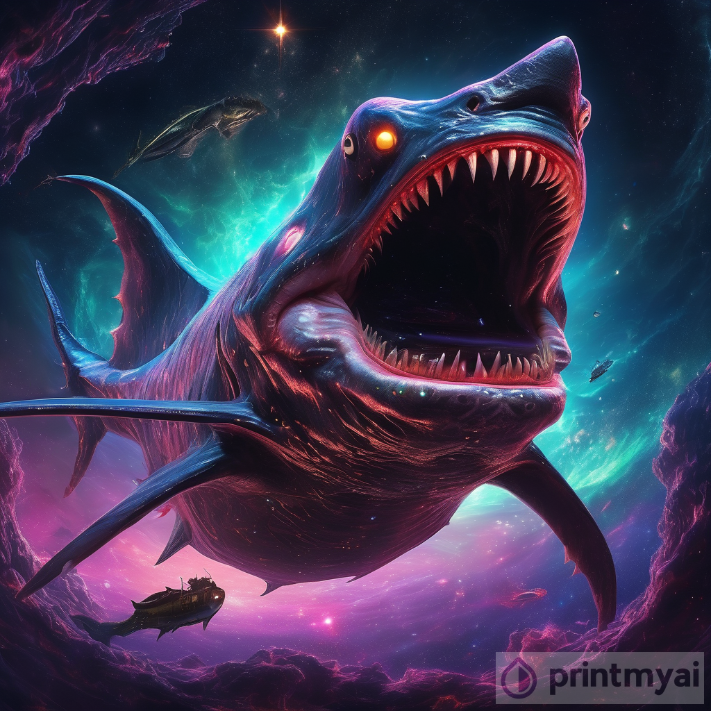 Cosmic Horror Unleashed: The Terrifying Gargantuan Neon Plasma Space Angler Fish Shark Leviathan