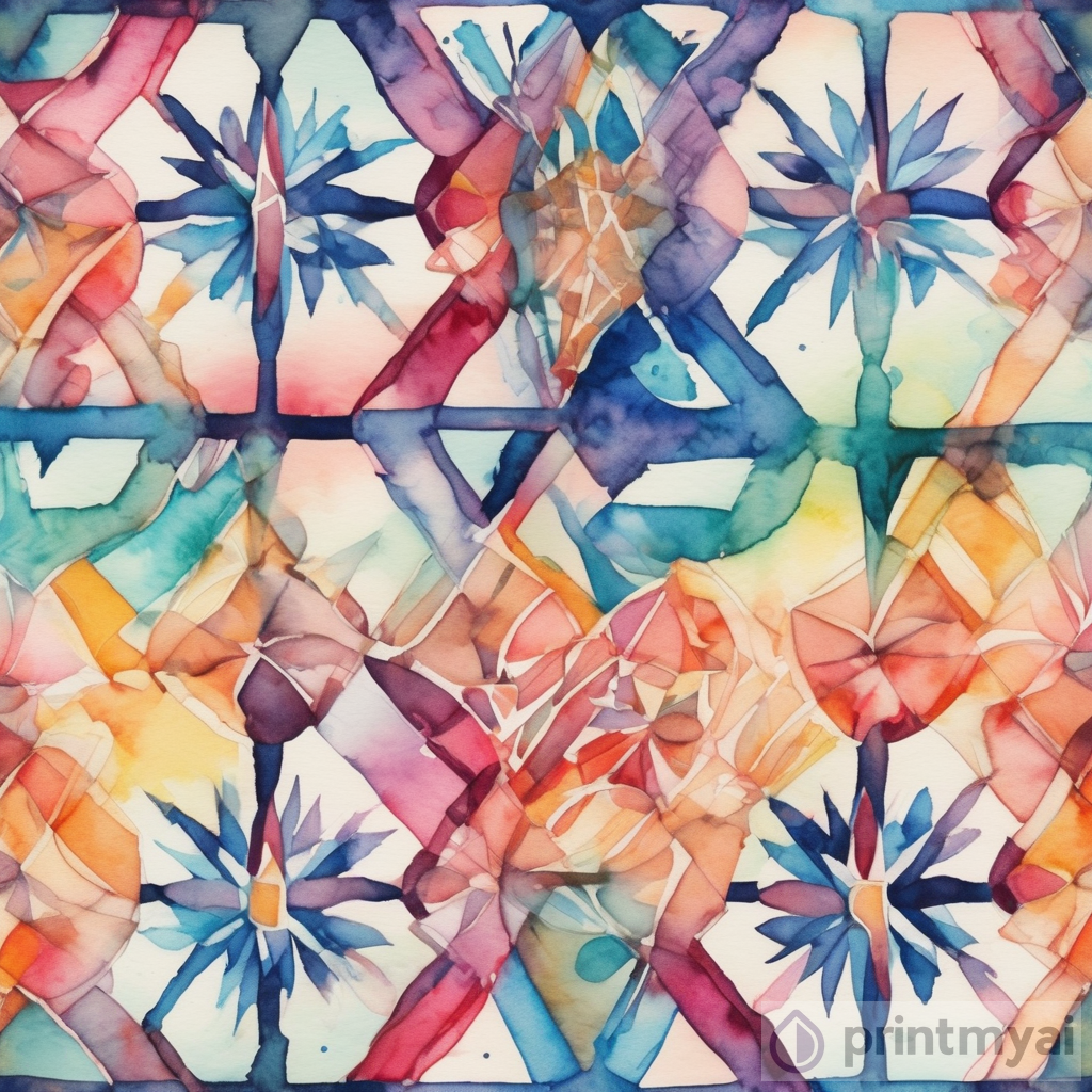 Captivating Fusion: Vibrant Watercolor with Intricate Geometric Patterns