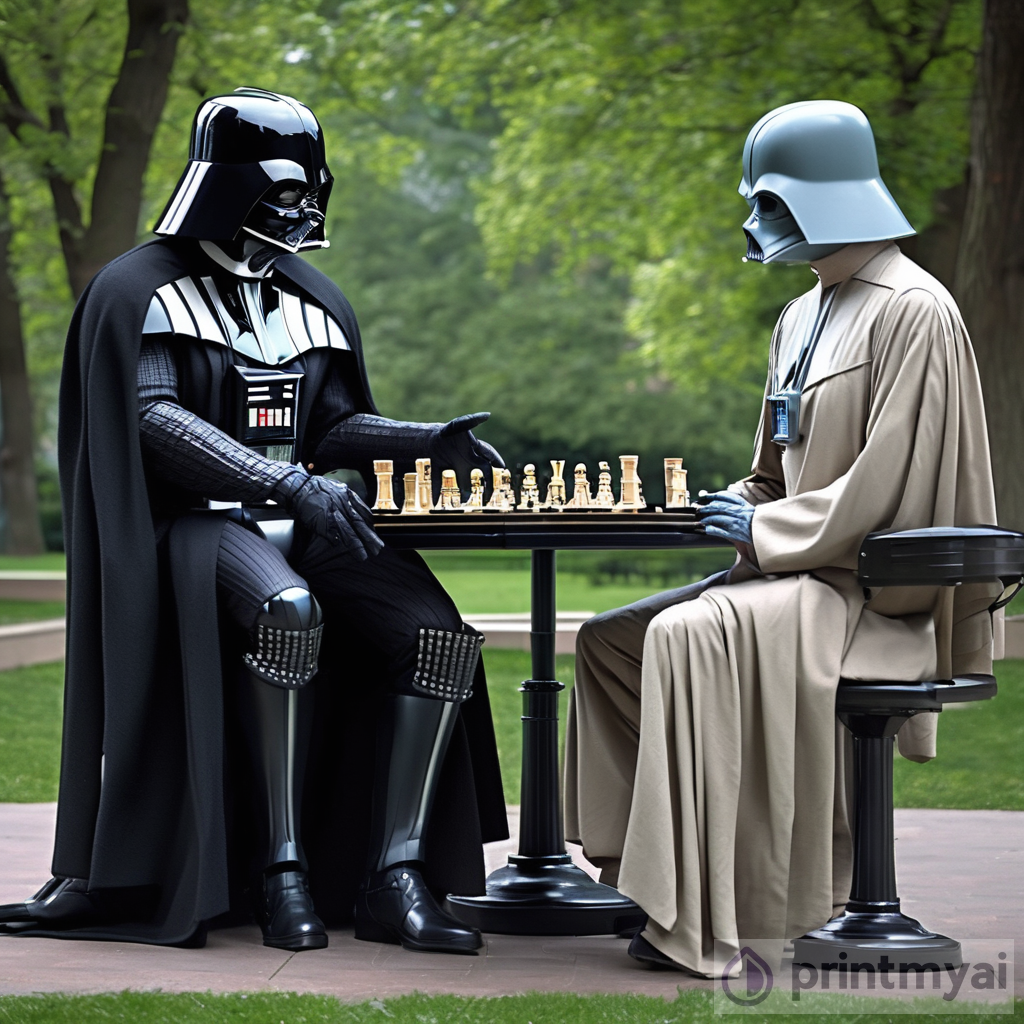 The Strategic Duel: Darth Vader and Voldemort Playing Chess in the Park