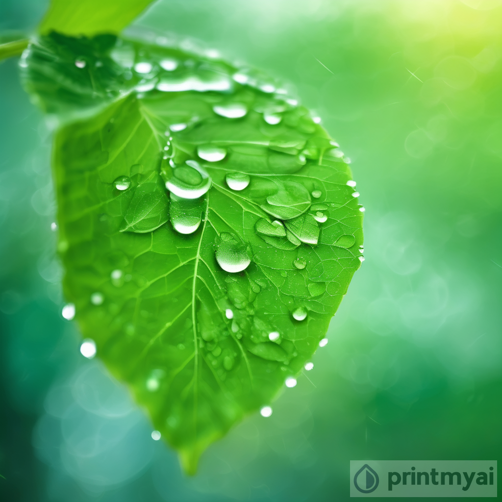 The Beauty of a Green Leaf Adorned with Sparkling Water Droplets