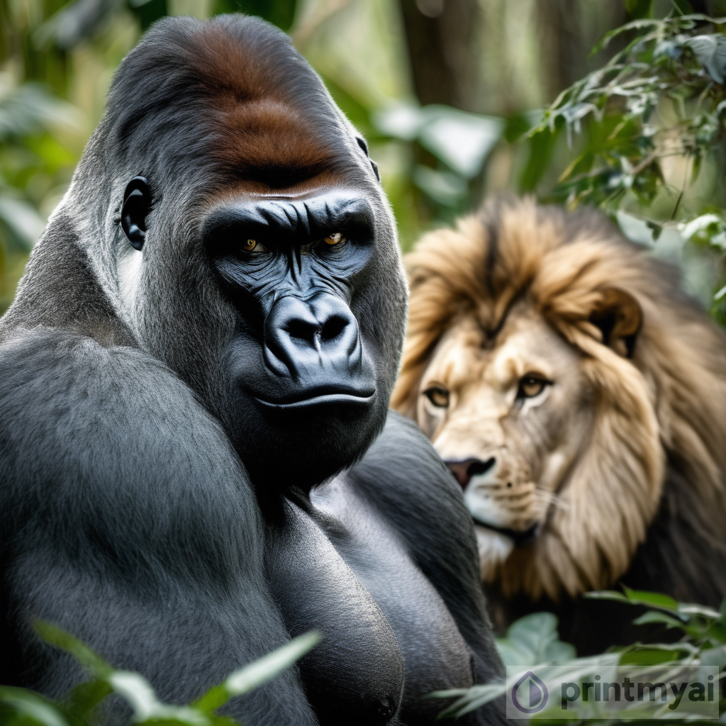 The Epic Encounter: Silverback Gorilla vs. Male Lion in the Jungle
