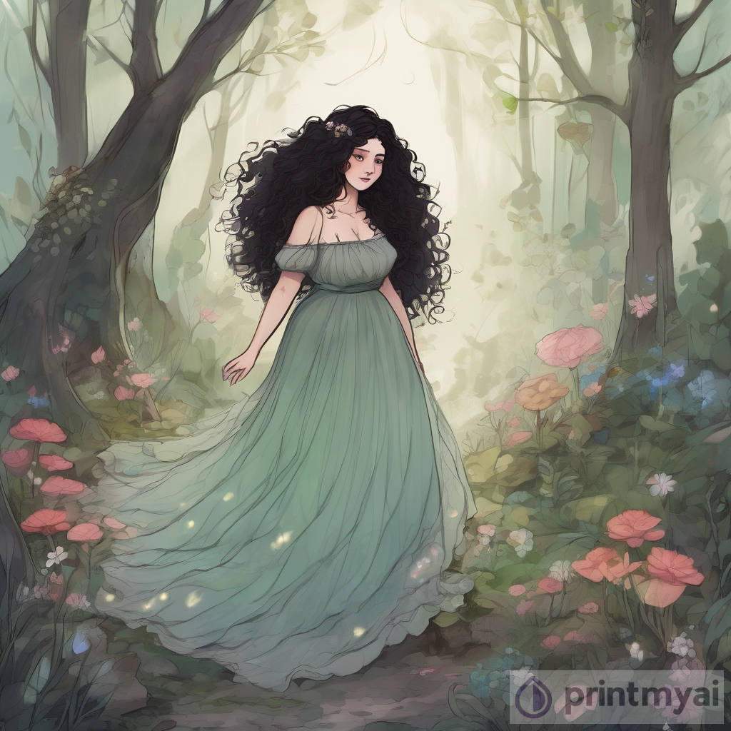 In the Fairy Forest - A Beautiful Curly Haired Woman