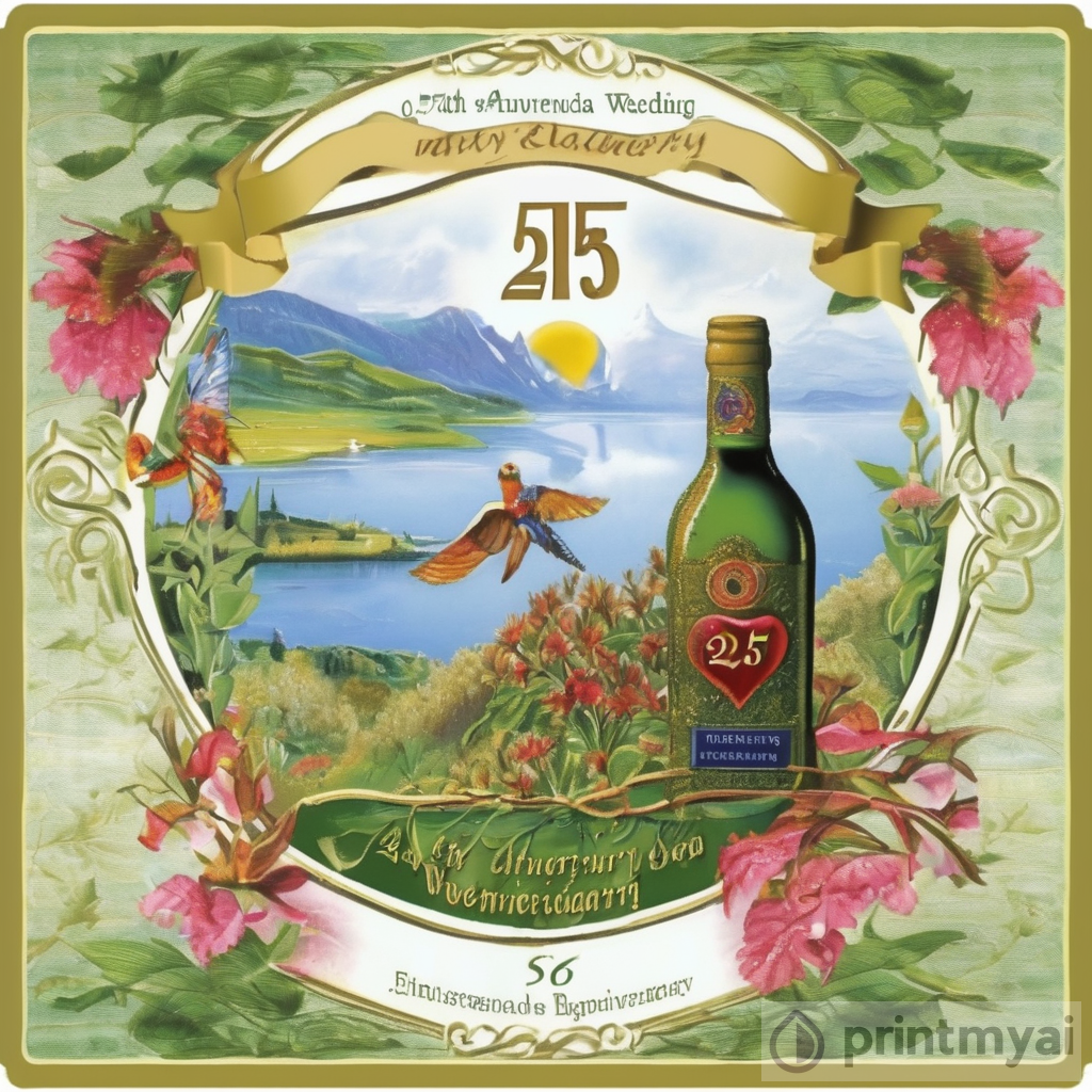 Celebrating 25 Years of Love: A Nature-Inspired Bottle Label for a Special Anniversary