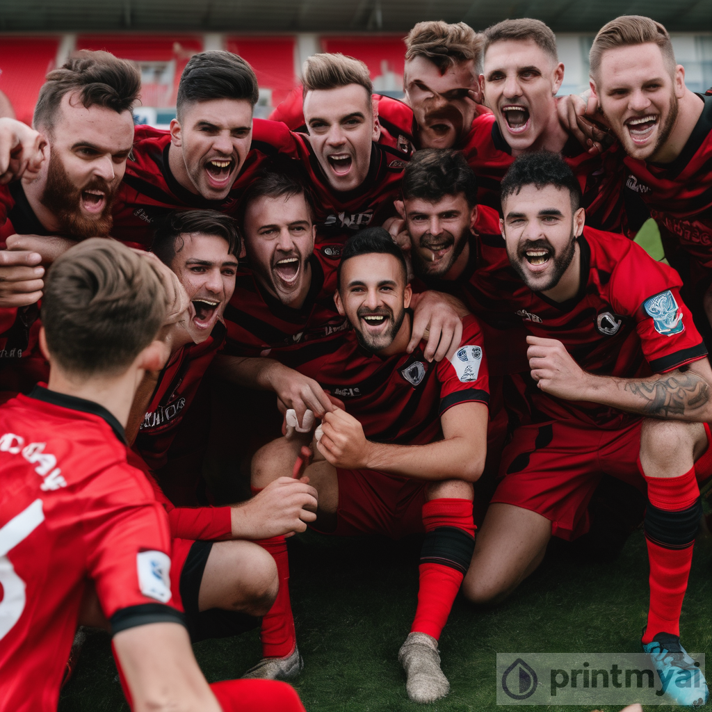 Victorious Celebrations: A Red and Black Football Team's Triumph