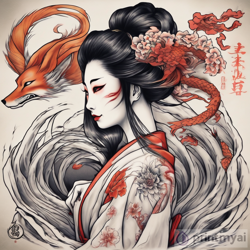 Unveiling the Enchanting Kitsune Geisha: A Masterpiece in the Form of a 9-Tailed Tattoo