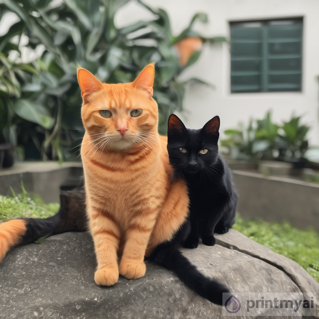 The Story of an Orange Cat Protecting a Black Cute Cat
