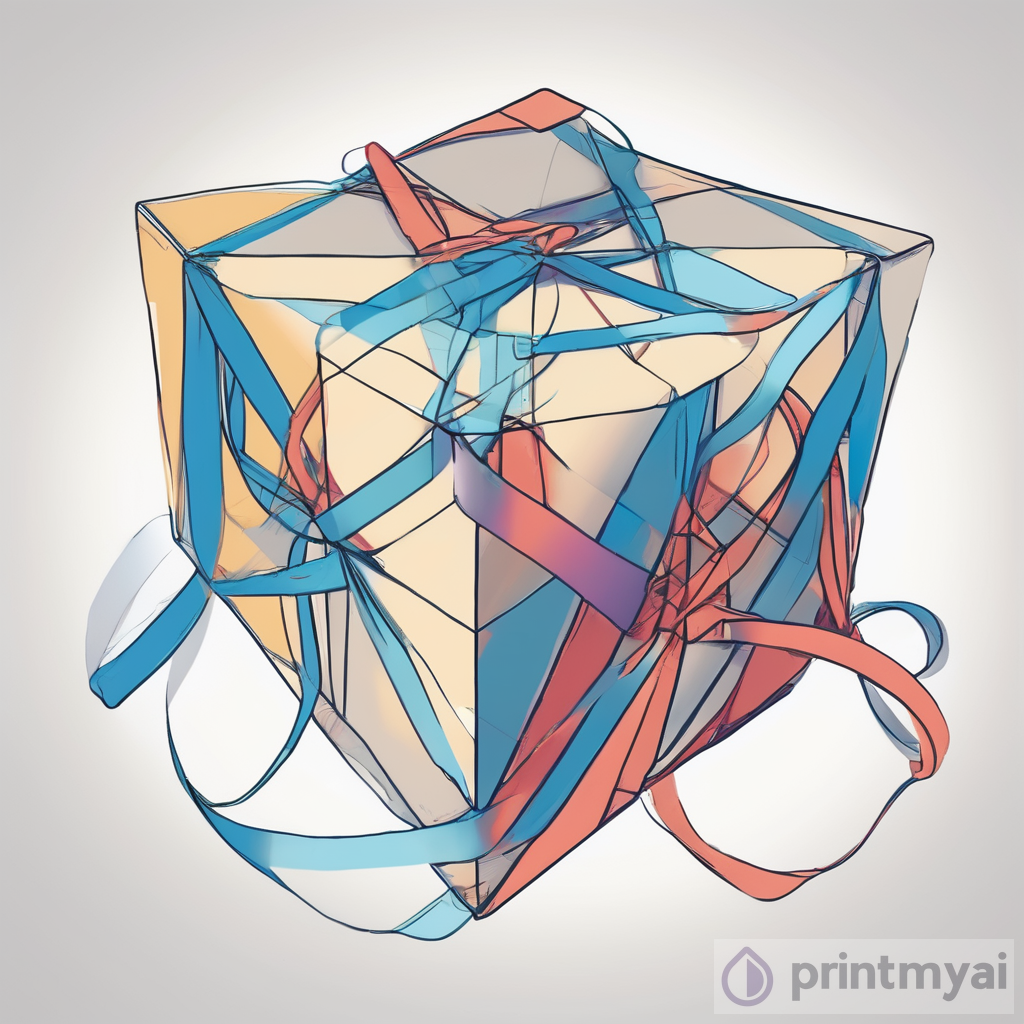 A Stunning Art Piece: Cube Connected by Ribbons to Pyramid