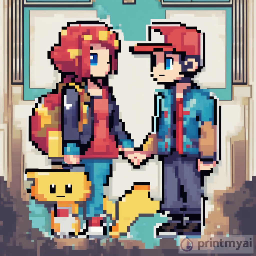 Pixel Art Pokemon Card with Gamer Couple - Exploring the Digital World