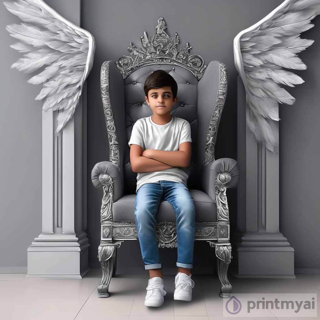The Enchanting Art of AKESH: A 22 Year Old Boy on a King Chair with White Wings