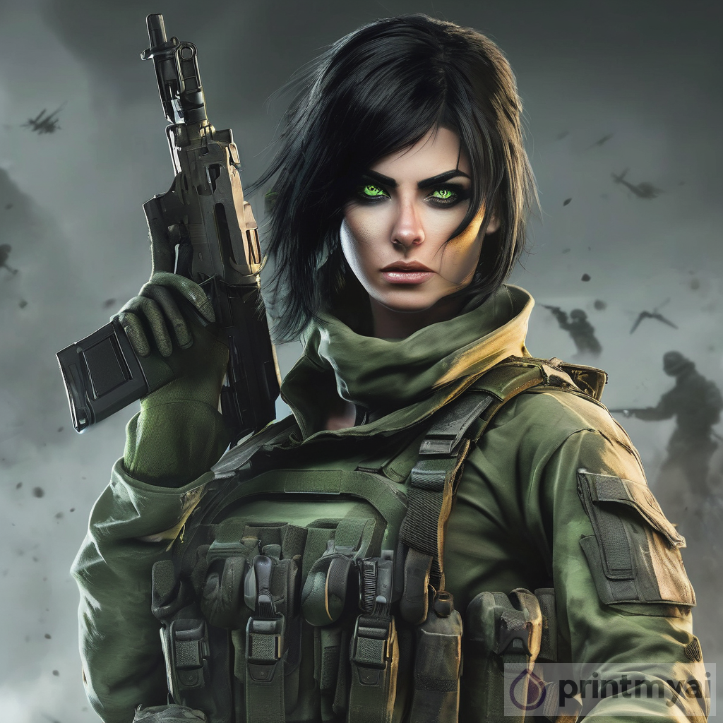Unveiling the Resilient Black-Haired Female Soldier with Green Eyes