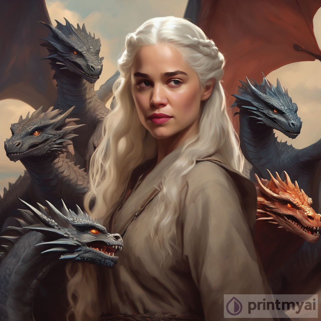 Oil Painting of Daenerys Targaryen with Her Dragons