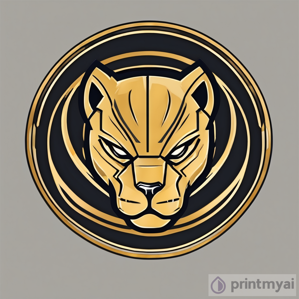 Golden Outlined Basketball Team Logo Inspired by Black Panther and Basketball Ball