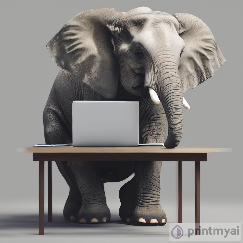 Exploring the Beauty of Art: Elephant Sitting at a Desk with a Laptop
